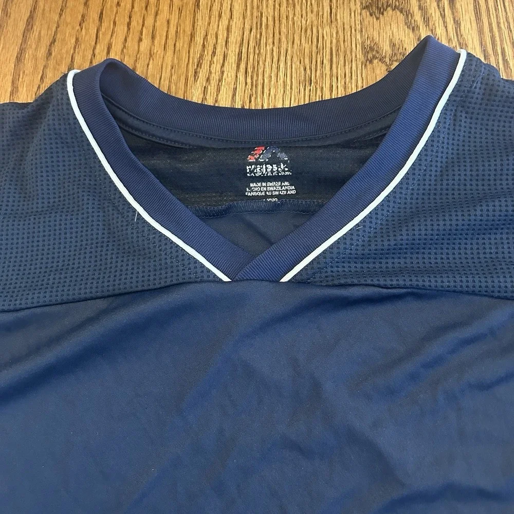 Majestic Men's Athletic Shirt Size L Navy Blue V-Neck Short Sleeve Sportswear